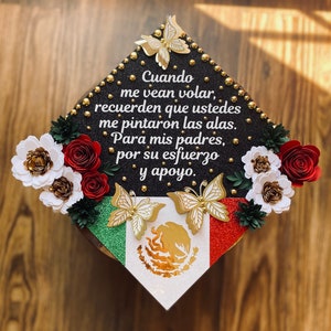 Custom Mexico Graduation Cap Topper Flag Floral Bling Graduation Cap Mexican Hispanic Country State Flower Gold Silver Sunflower Roses