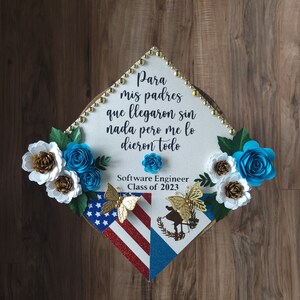 Custom Flag Graduation Cap Topper Butterfly Graduation Cap Topper Floral Graduation Cap Topper Bling Graduation Cap Topper Mexican Hispanic
