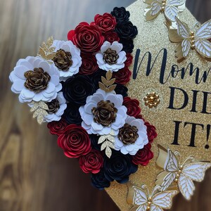Custom Graduation Cap Topper Mommy Did It Gold Roses Sunflowers RN Nurse Teacher First Generation Mexican Mexico image 4