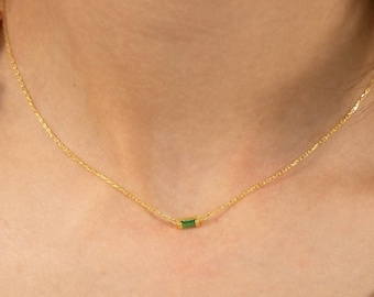 Dainty Personalized Baguette Birthstone Necklace, Everyday Gemstone Jewelry, Gift for New Mom, Birthday Gifts, Valentine&#39;s Day Gift,Mom Gift