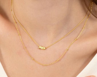 Tiny Fish Necklace, Sterling Silver Fish Pendant, Minimalist Gold Fish Pendant, Dainty Sea Jewelry, Valentines Day Gift, Sea Lover Necklace
