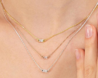 Collier délicat avec diamants baguette, colliers de mariage, cadeau pour maman, collier délicat, collier de mariée, collier de demoiselle d'honneur, cadeau parfait pour elle