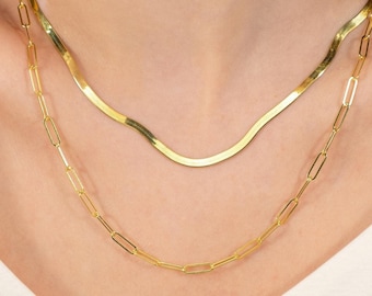 Collier à chevrons en or 18 carats, collier chaîne serpent, chaîne à chevrons, collier serpent, collier de tous les jours pour femme, cadeau Saint Valentin