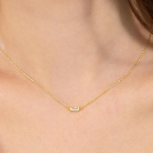 Dainty Baguette Diamond Necklace, Wedding Necklaces, Gift For Mom, Dainty Necklace,Bridal Necklace,Bridesmaid Necklace,Perfect Gift for Her
