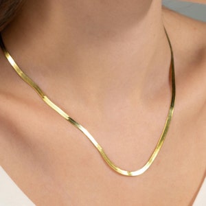 18k Gold Herringbone Necklace, Snake Chain Necklace, Herringbone Chain, Snake Necklace, Everyday Necklace for Women, Valentines Day Gift