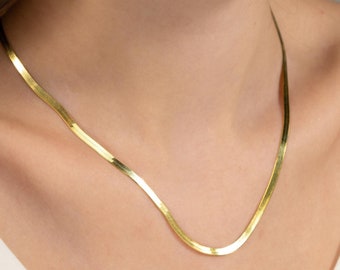 Collier à chevrons en or 18 carats, collier chaîne serpent, chaîne à chevrons, collier serpent, collier de tous les jours pour femme, cadeau Saint Valentin