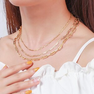 14K Gold Paperclip Chain Necklace, Dainty Link Chain, Layering Chain,  Everyday Chain Necklace, Necklaces for Women, Gift for Her