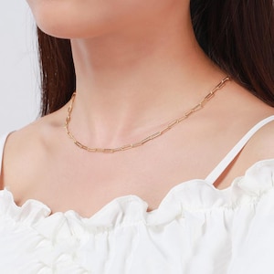 14K Gold Paperclip Chain Necklace, Dainty Link Chain, Layering Chain,  Everyday Chain Necklace, Necklaces for Women, Gift for Her