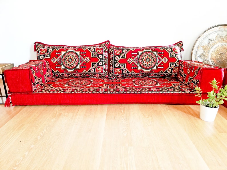 Matching RUG GIFT L Shaped Floor Couch Red Floor Cushion Etsy