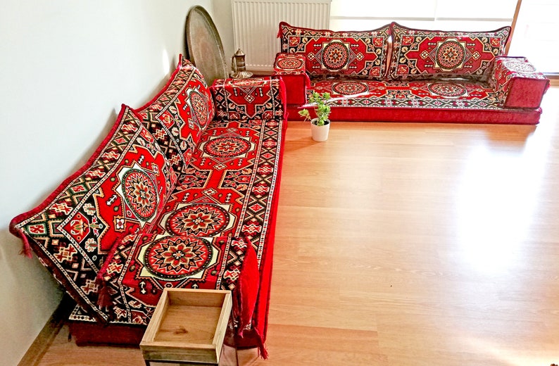 Matching RUG GIFT L Shaped Floor Couch Red Floor Cushion Etsy