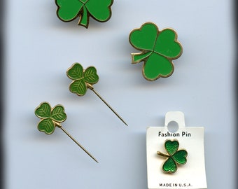 Saint Patrick's Day! 9-piece Treasure Box of Vintage Shamrock Jewlery: Earrings, Pins, Brooch, Tie Pin! Celebrate Ireland!