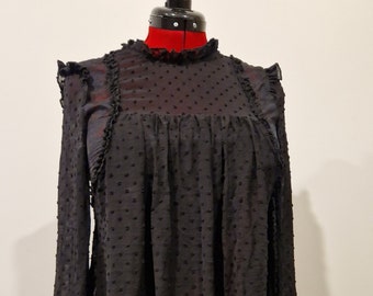 Romantic victorian gothic sheer polka dot blouse ruffled