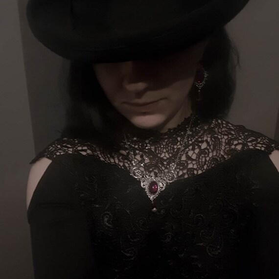 Gothic elegant blouse, high neck, lace neck, cut out sleeves