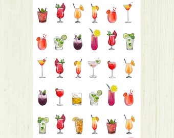 Nail art waterslide decals / stickers - Cocktail Decals