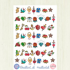 Nail art waterslide decals / stickers - Old School Style Tattoos