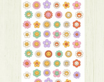 Nail art waterslide decals / stickers - Retro Groovy Hippy Flower Festival 60s 70s Decals