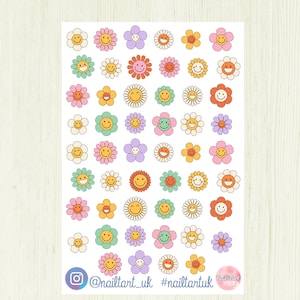 Nail art waterslide decals / stickers - Retro Groovy Hippy Flower Festival 60s 70s Decals