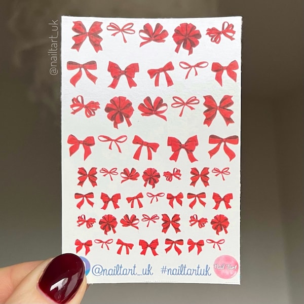 Red Christmas Bows - Nail art waterslide decals / stickers