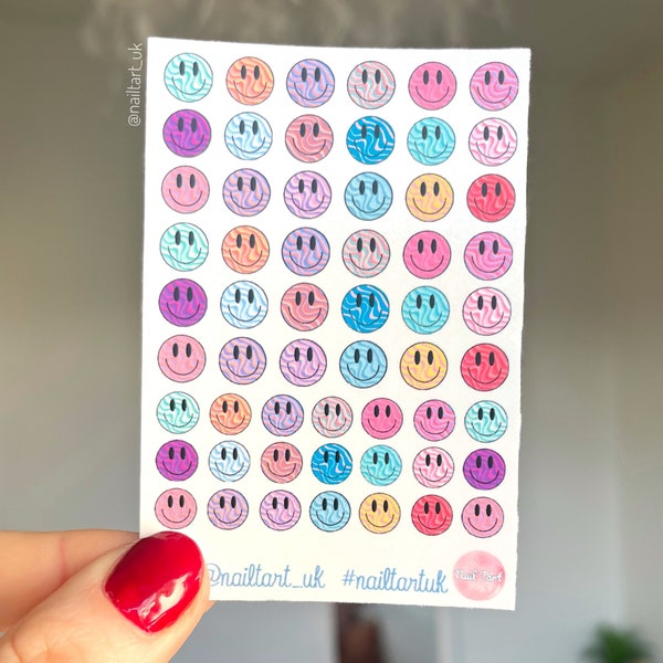 Nail art waterslide decals / stickers - Wavey 90s Smiley Faces