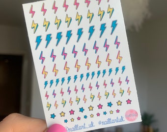 Nail art waterslide decals / stickers - Pastel Colourful Pop Art Lightning Bolts