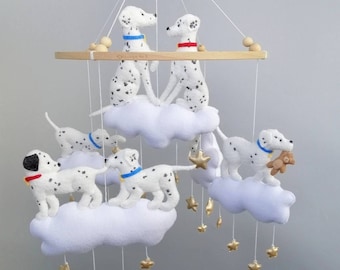 Dalmatian dog mobile nursery decor, felt dalmatian puppy shower gift mobile, baby boy girl custom dog mobile, crib mobile dog FloreenHM