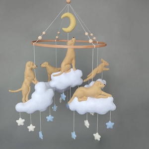 Golden labrador baby mobile nursery decor, crib mobile baby shower gift, lab dog baby boy mobile, custom yellow lab dog mobile star clouds