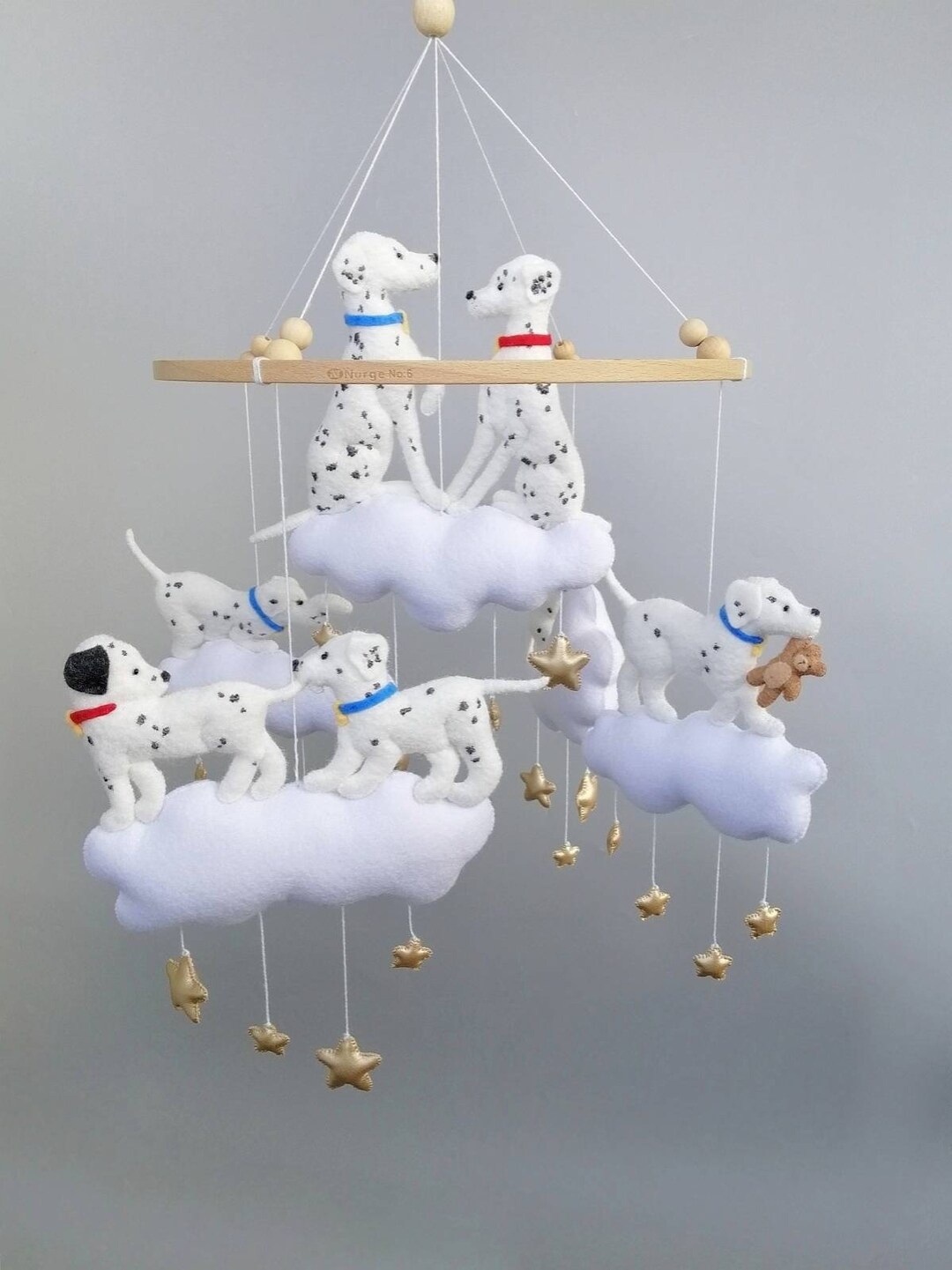 Dalmatian Dog Mobile Nursery Decor, Felt Dalmatian Puppy Shower Gift