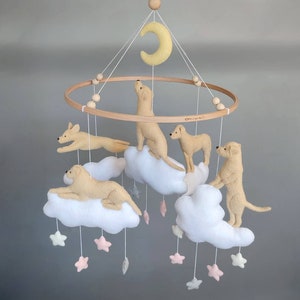 Yellow labrador mobile baby nursery decor, custom dog baby mobile, sewed crib hanging white lab, mom to be shower gift, labrador dog mobile