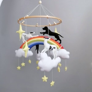 Dog lover mobile greyhound labrador decor, dog rainbow star baby mobile nursery decor, dog owner gift baby shower, custom dog mobile floreen