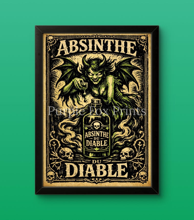 Absinthe Diable Vintage Gothic Digital Art Print | Green Fairy | Devil ...