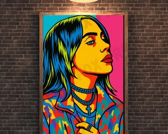Billie Eilish-pop-artprint: retro muurdecoratie (digitale download)