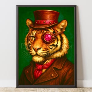 Steampunk Tiger Wall Art Print | Vintage Victorian Animal Portrait Digital Download