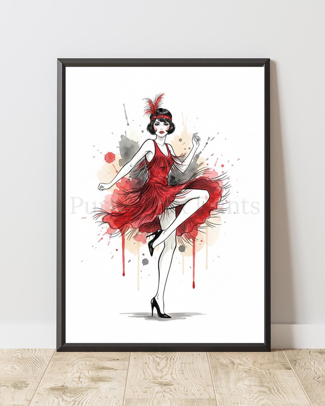1920s Flapper Art Print | Art Deco Jazz Dancer Illustration | Red Dress ...