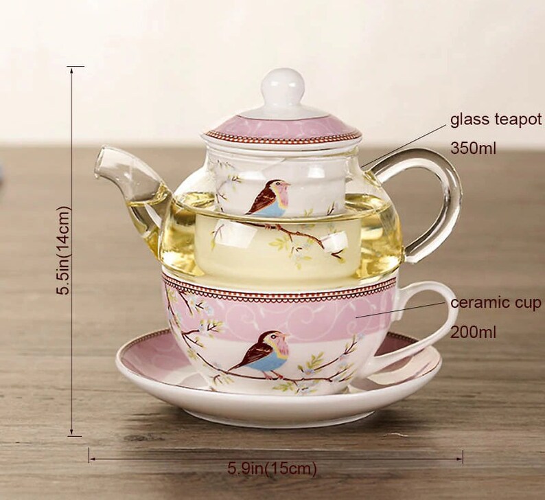 Flower Tea Pot Ceramic Teacup Saucer Heat Resistant Glass Teapot Filter Porcelain Office Coffee Cup Mug Afternoon Tea Set