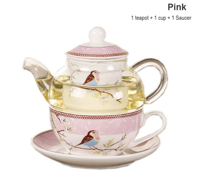 Flower Tea Pot Ceramic Teacup Saucer Heat Resistant Glass Teapot Filter Porcelain Office Coffee Cup Mug Afternoon Tea Set