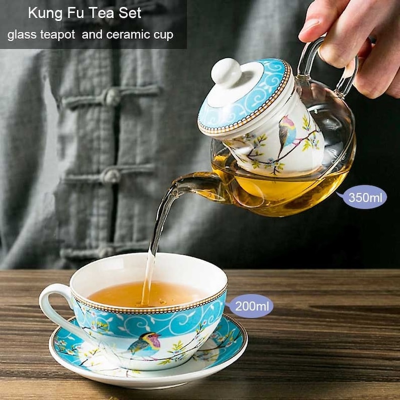 Flower Tea Pot Ceramic Teacup Saucer Heat Resistant Glass Teapot Filter Porcelain Office Coffee Cup Mug Afternoon Tea Set