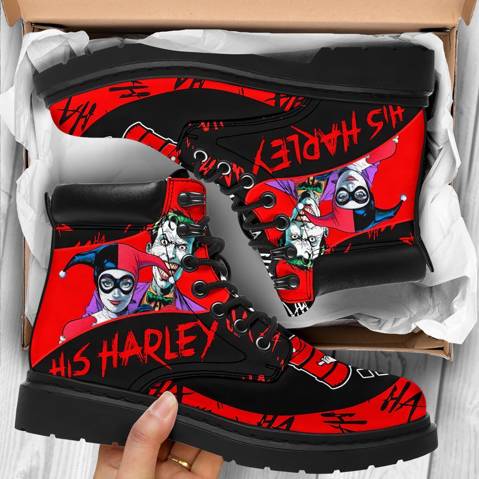 His Harley Quinn Boots Shoes designsHarley Quinn Custom Boot Etsy
