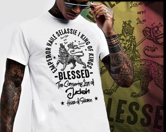 Reggae Haile Selassie Bless Jah Rastafari Irie Lion Camiseta Rastafarian Roots Reggae Rasta camiseta