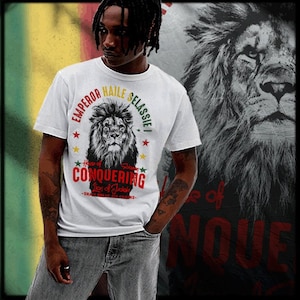 Reggae Haile Selassie Bless Jah Rastafari Irie Lion T-Shirt Rastafarian Roots Reggae Rasta Conqueror tee