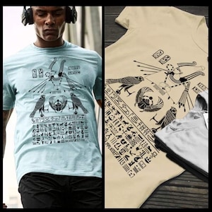 Egyptian Pharaoh t-shirt ancient Hieroglyphics kemetic Falcon Beetle and Sunrays