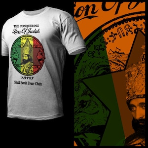 Haile Selassie Jah Rastafari T-Shirt Rastafarian Roots Reggae  Ital Vibration Rootical Dub Music Conqueror Tee