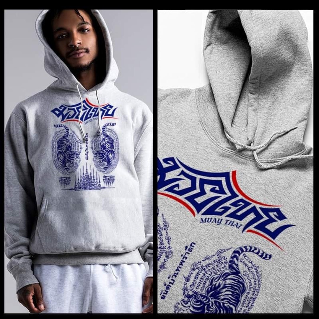 Muay Thai Sak Yant Blue Tigers Pullover Sweater Thailand Martial Arts Thai Boxer Hoodie the Art of 8 Limbs Quote Etsy