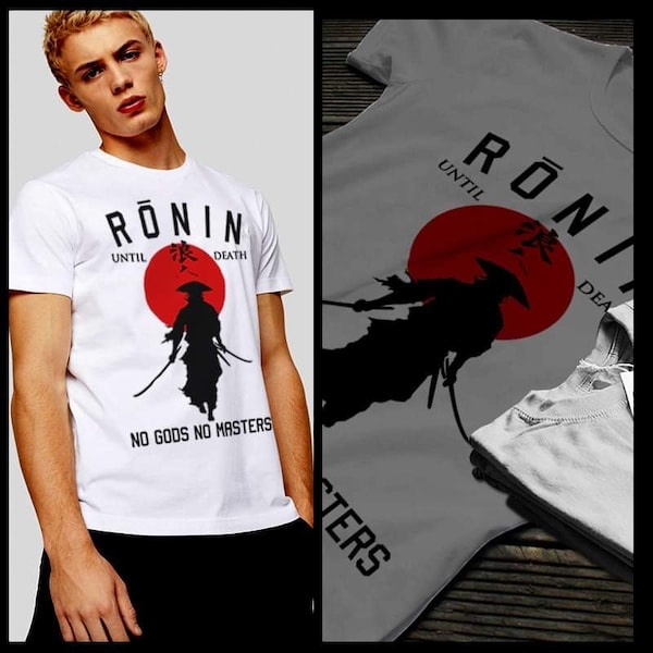 Japanese ronin samurai t-shirt lone warrior walking with katana and rising sun