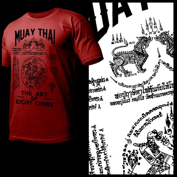 Muay Thai Thailand Sak Yant fighter Tattoo Thai Boxer T-Shirt Traditional Thai Boxing Martial Arts Ancient Script Full Contact Kickboxing