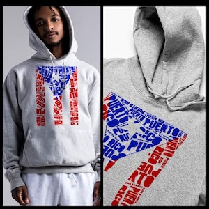 Puerto Rican Boricua creative typography Flag pullover hoodie Taino Afro Latino Pride And Power Puerto Rico Map