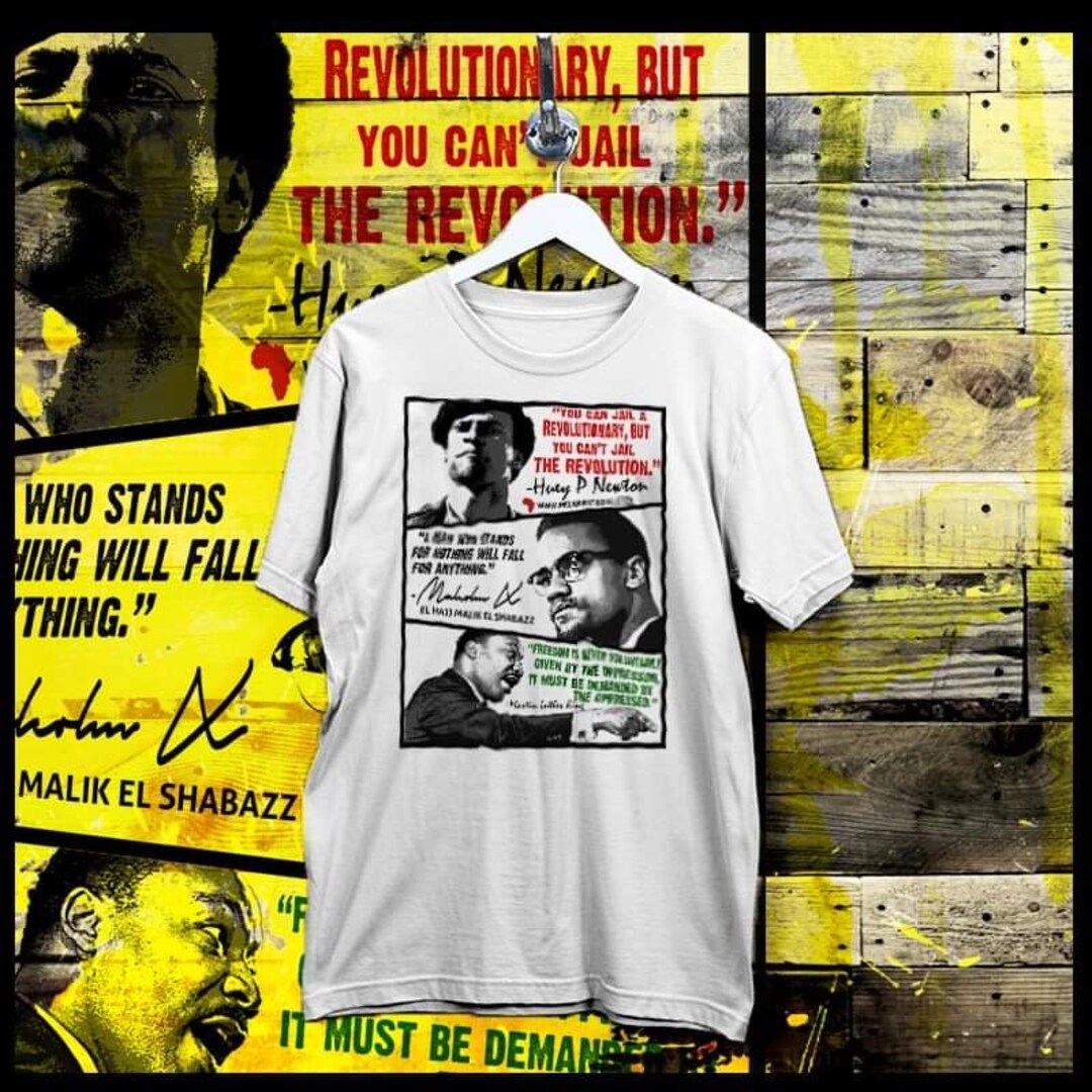 Black History Month Pride and Power Icons Huey P MLK Malcolm X T-shirt ...