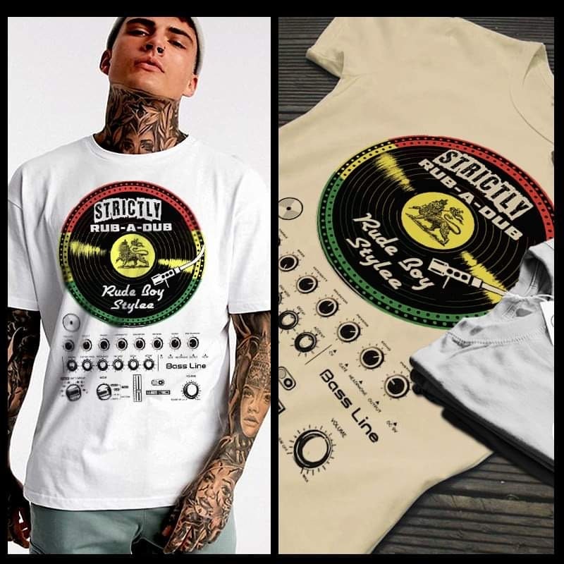 Jamaican 80s dubplate Reggae Music T-shirt record player with rub a dub album Tee