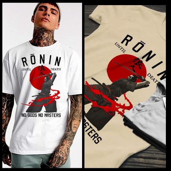 Japanese ronin samurai t-shirt lone warrior with katana and rising sun