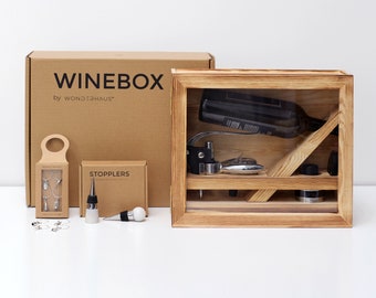 Gift Bundle WINEBOX, stoppers and charms - Real Estate Christmas Gift Idea for Her Personalized Gifts wine bar wine accessories wine kit
