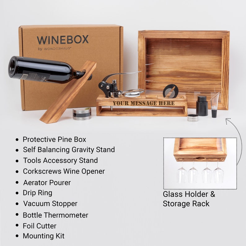 Birthday gift, Personalized wine gift box with window, wine rack, wine accessories gifts, wine glass, cocktail kit, custom Thanksgiving gift image 8